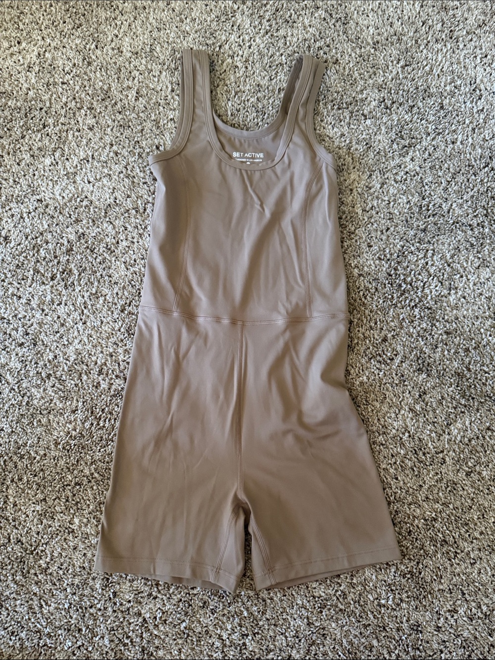 SET Active Onsie XLG NWOT Taupe color. Very stretchy. Great for any workout. - Picture 1 of 5